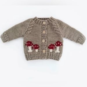 Hand Knit Mushroom Cardigan - Huggalugs, 0-6mo